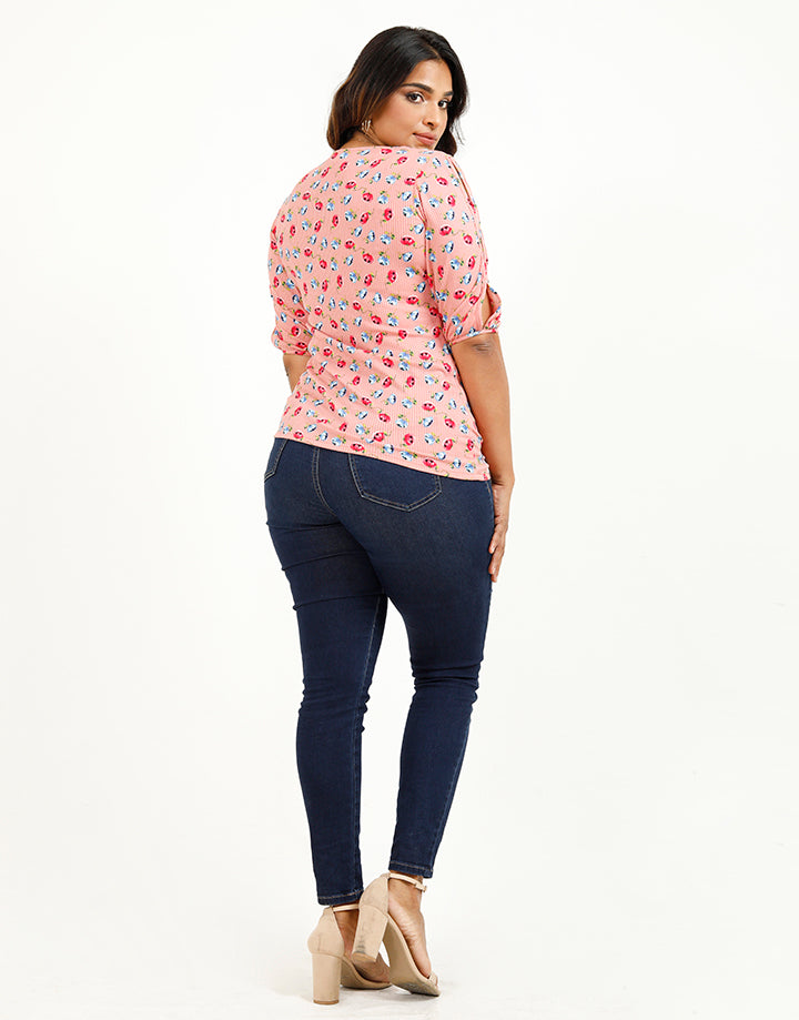 Round Neck Top with ¾ Sleeves