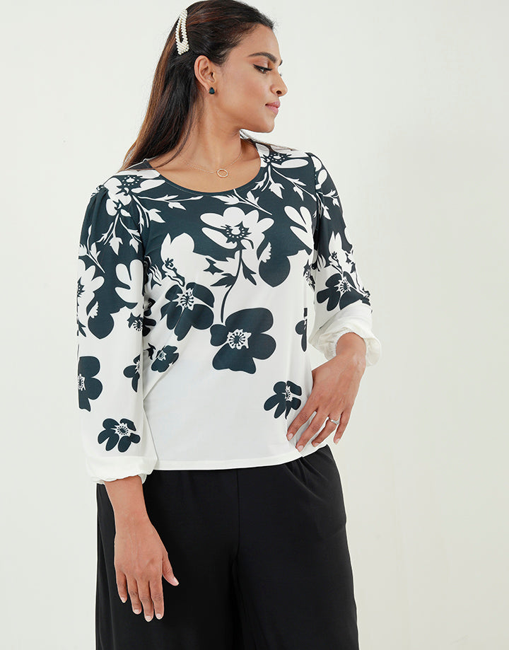 Round Neck Top with Placement Print
