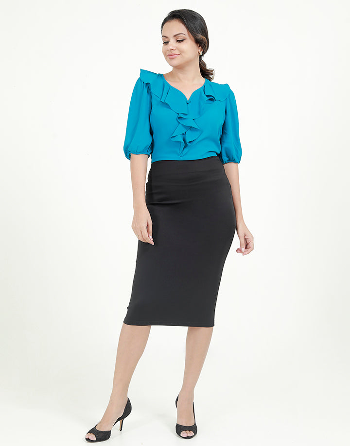Ruffle Neck Line Blouse with ¾ Sleeves