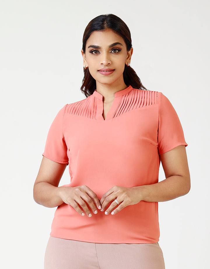 Short-Sleeve Blouse with Pintuck Details