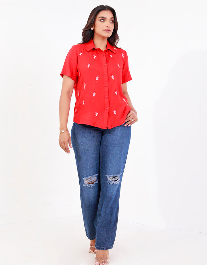 Short Sleeves Blouse with Embroidery