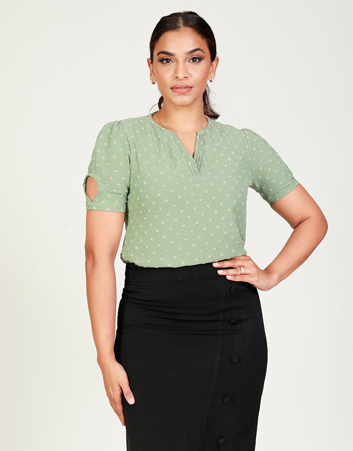 Short Sleeves Blouse with Pintucks