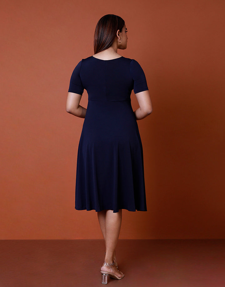 Short Sleeves Crossover Neck Dress with A-Line