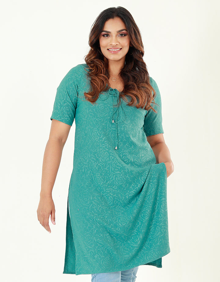 Short Sleeves Kurtha with String Bow Neck Line