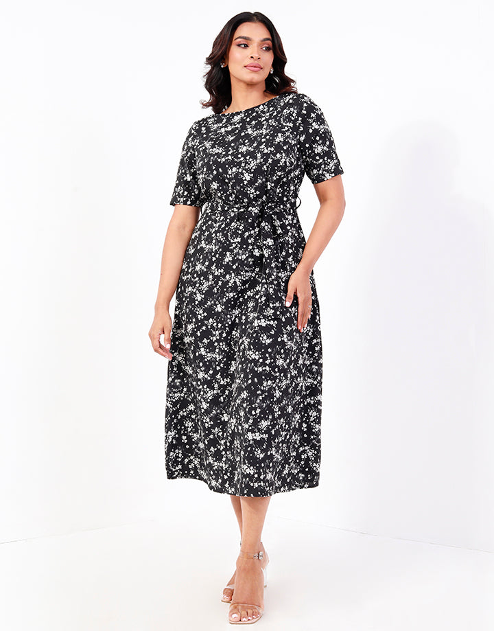 Short Sleeves Midi Dress with Side Pockets