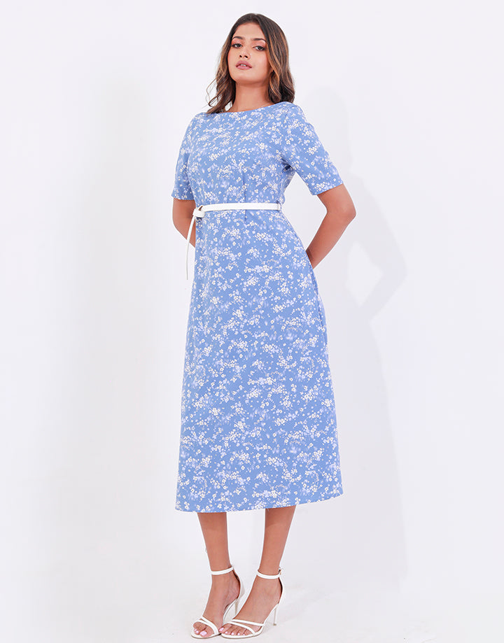 Short Sleeves Midi Dress with Side Pockets