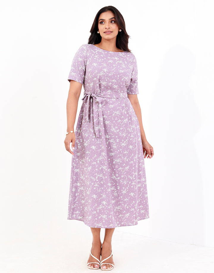 Short Sleeves Midi Dress with Side Pockets