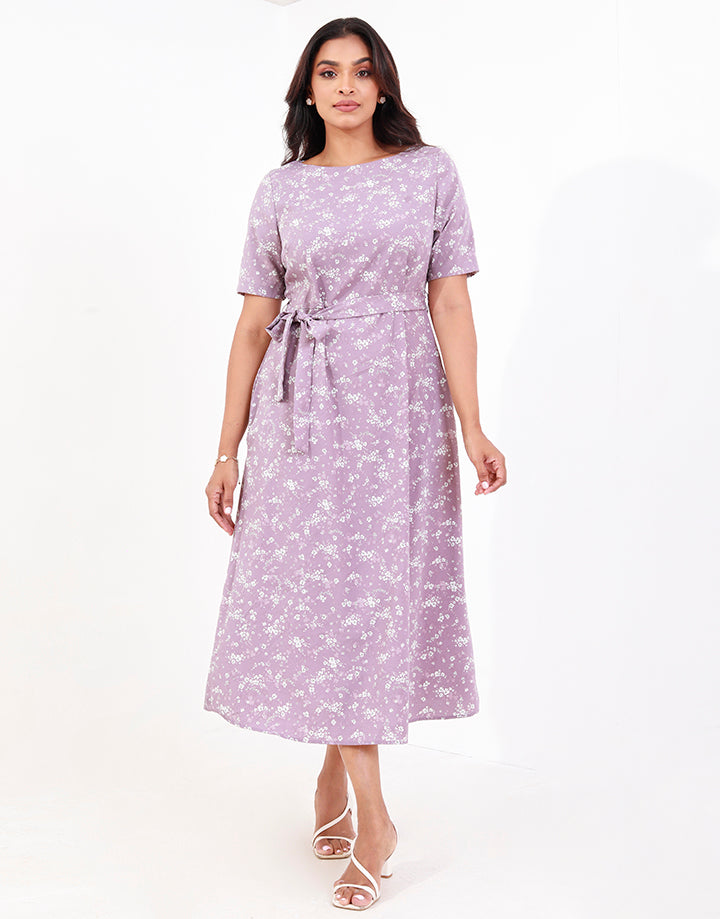 Short Sleeves Midi Dress with Side Pockets