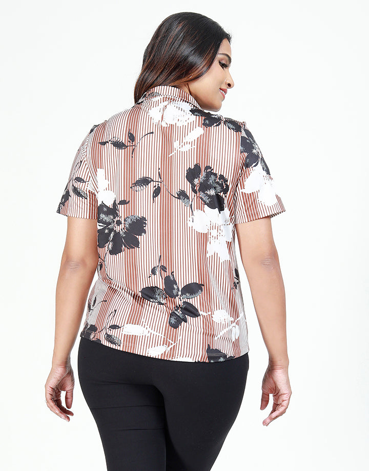 Short Sleeves Printed Top with Collar