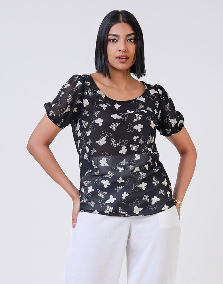 Short Sleeves Round Neck Printed Top