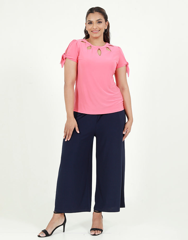 Short Sleeves Top with Decorative Neck Line