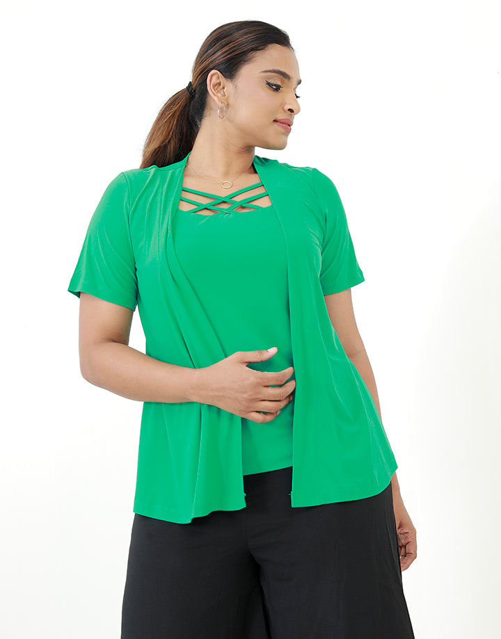 Short Sleeves Top with Fixed Overcoat