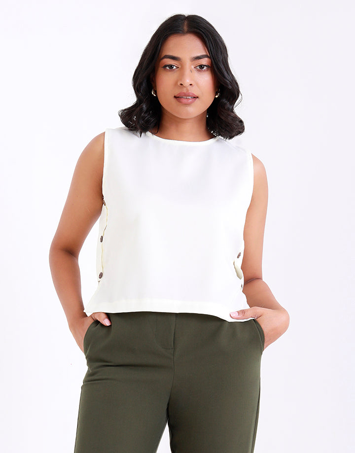 Side Buttoned Round Neck Sleeveless Top