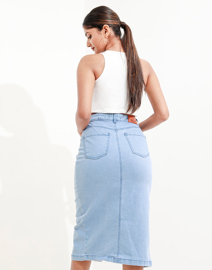 Reviz Side Button Down Slit Midi Skirt