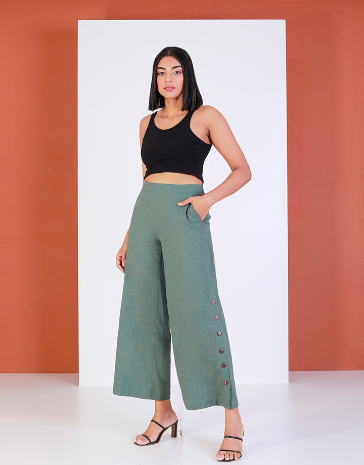 Side Buttons Wide Leg Pants