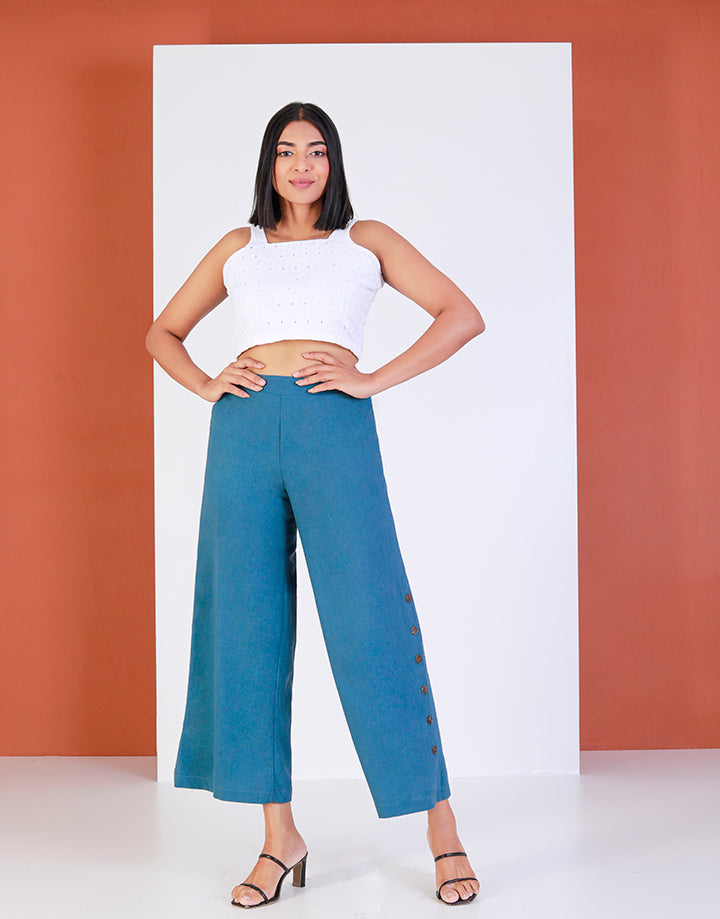 Side Buttons Wide Leg Pants