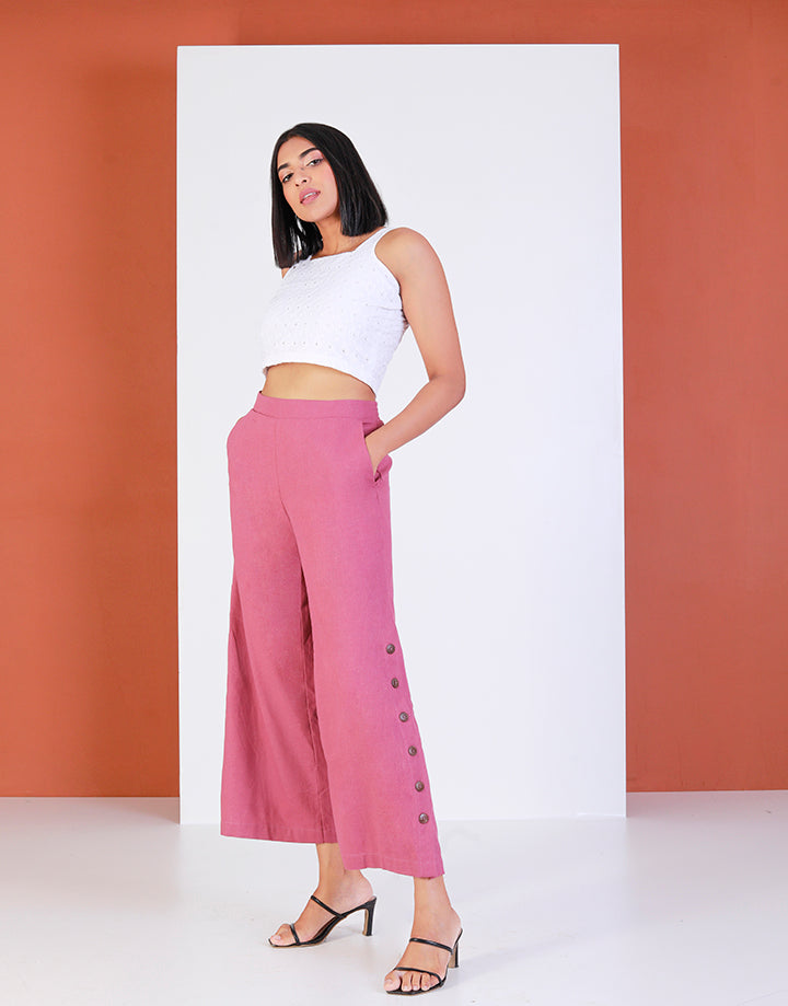 Side Buttons Wide Leg Pants