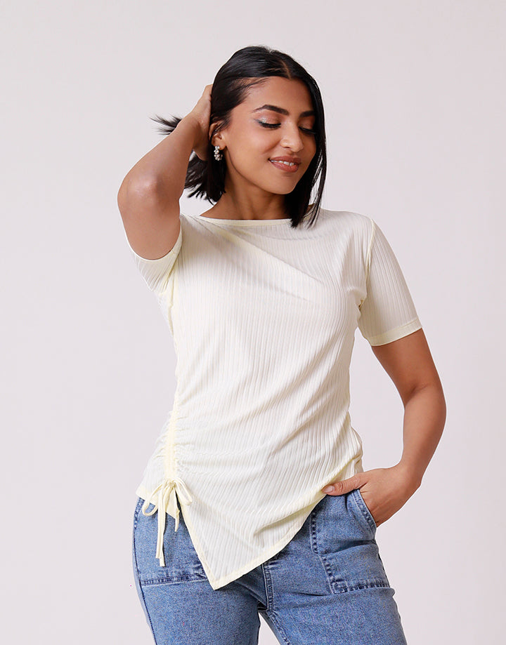 Side Ruched Asymmetrical Hem Top