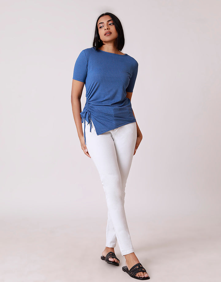 Side Ruched Asymmetrical Hem Top