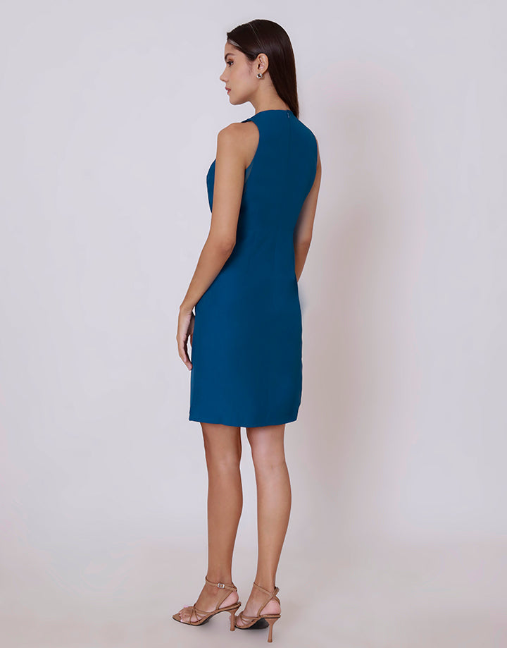 Sleeveless Crossover Neck Dress with Belt