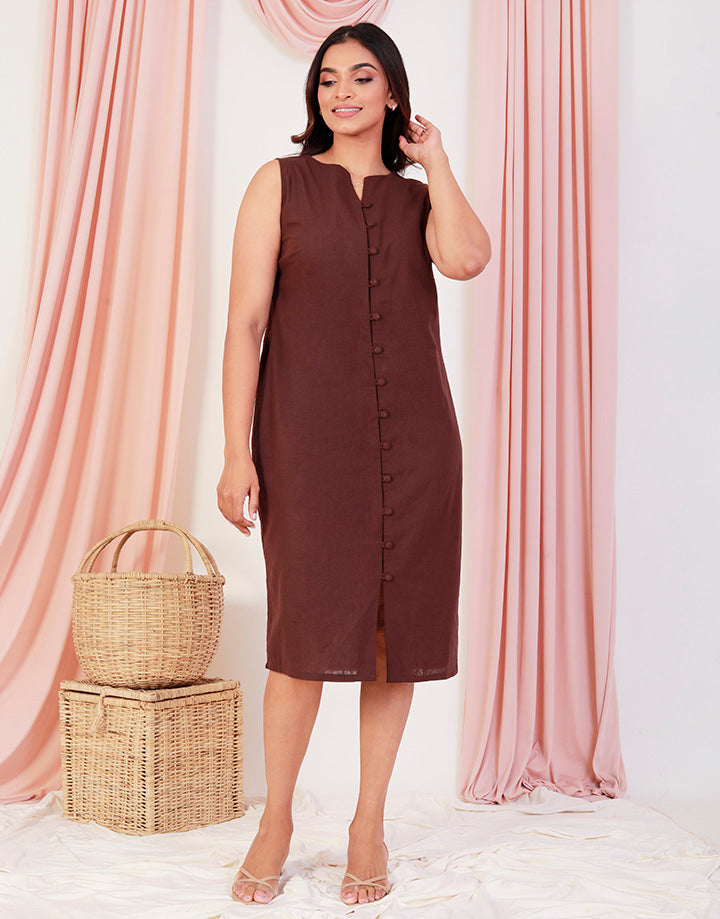 Sleeveless Shift Dress with Covered Buttons