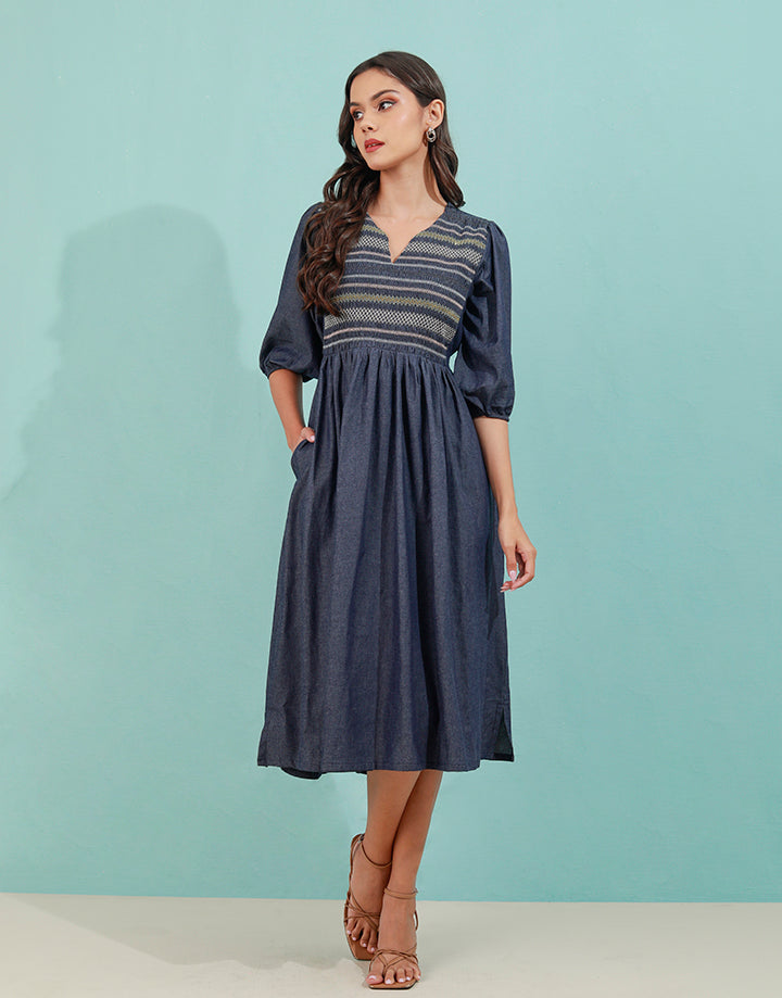 Smocked Front Dress with Puff Sleeves