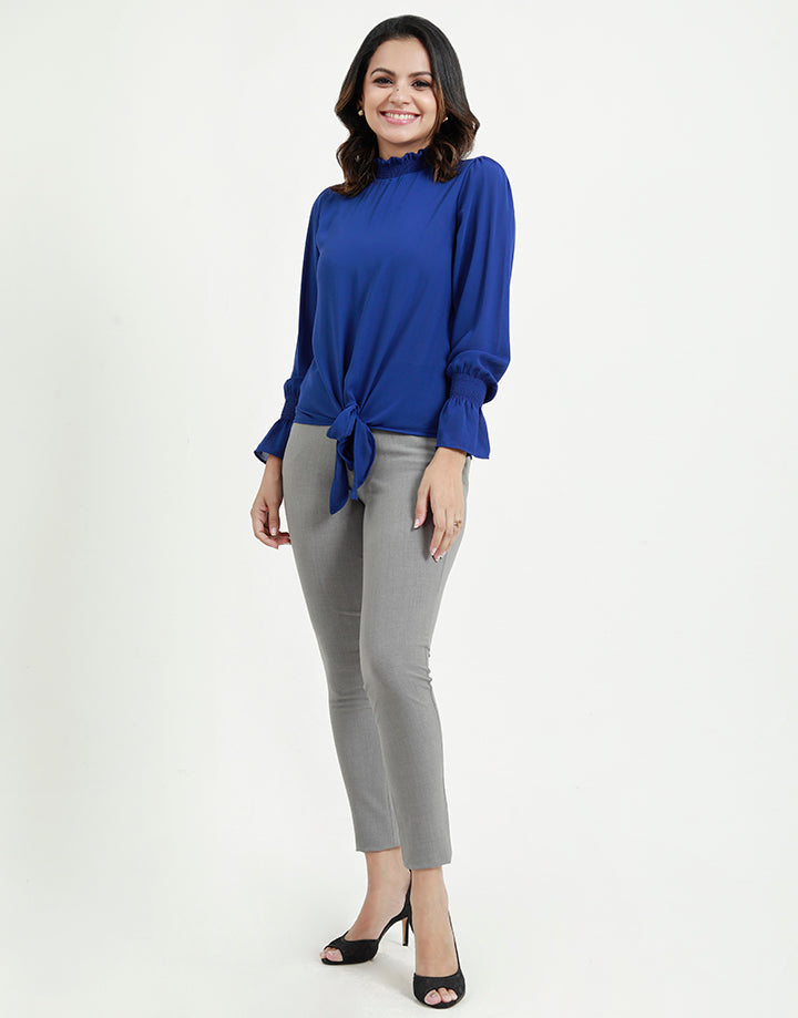 Smocked High Neck Blouse with Poet Sleeves
