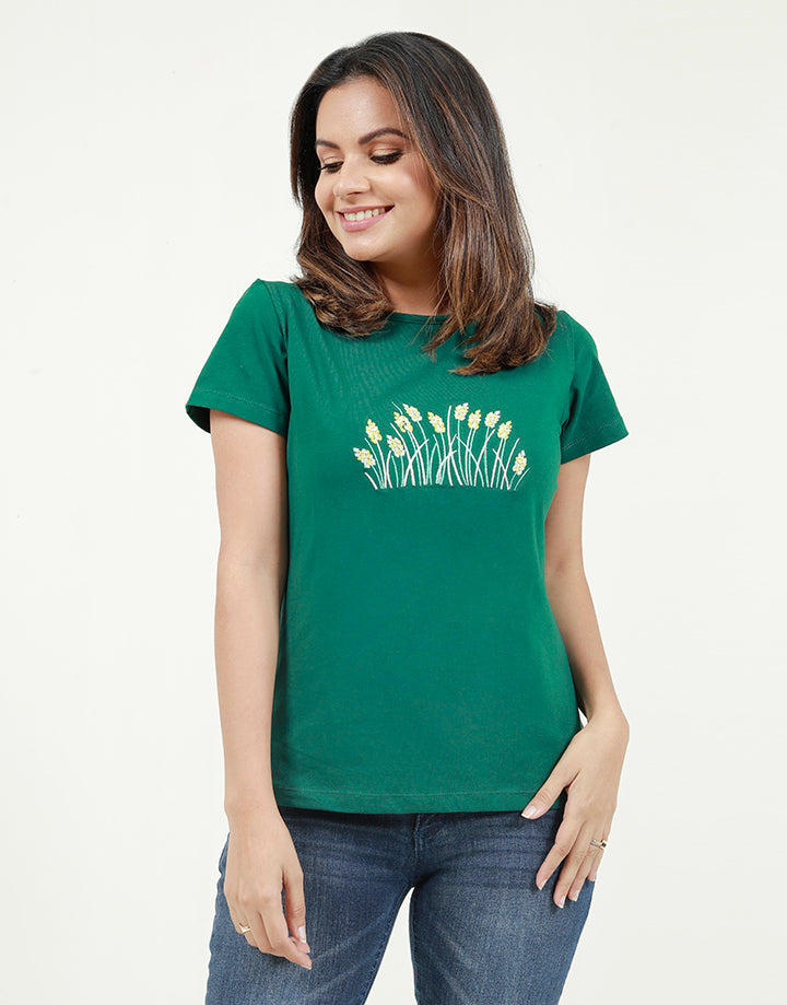 Solid Colour T-Shirt with Embroidered