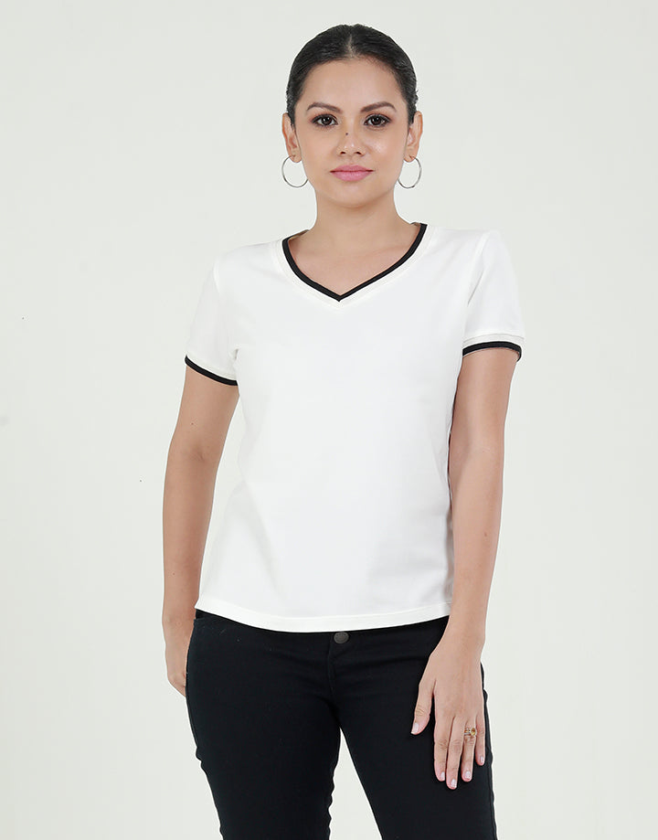 Solid Colour T-Shirt with V-Neck