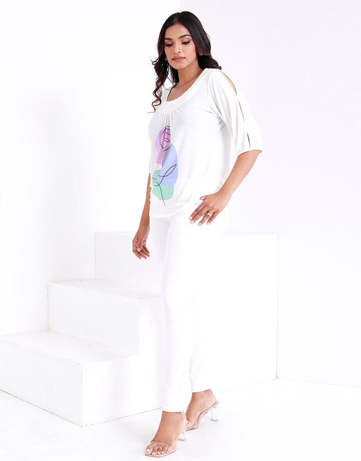 Split Sleeves Top with Sublimation Print