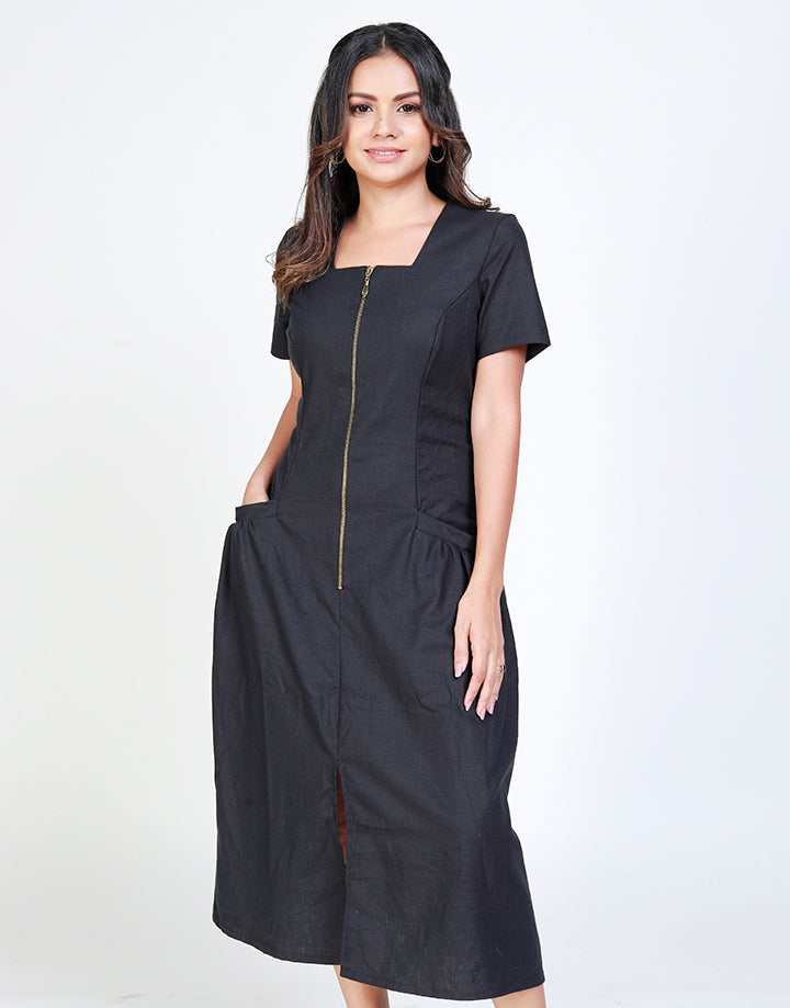 Square Neck Dress with Front Pockets