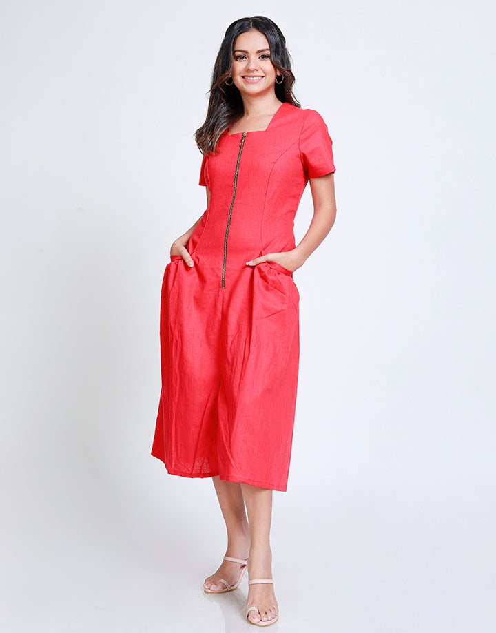 Square Neck Dress with Front Pockets