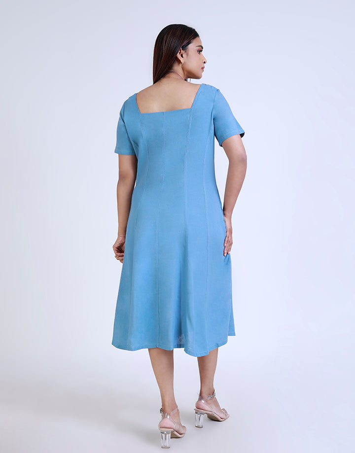 Square Neck Dress with Front Zipper