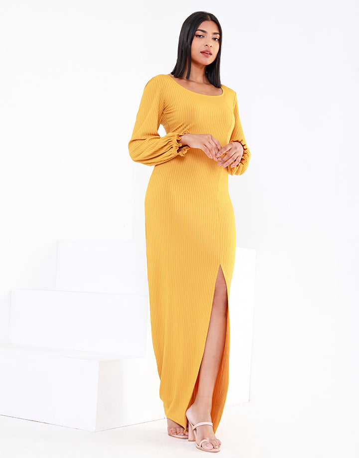 Square Neck Maxi Dress with Long Sleeves