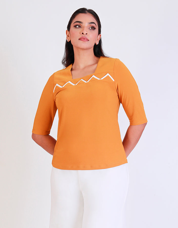 Square Neck Top with ¾ Sleeves