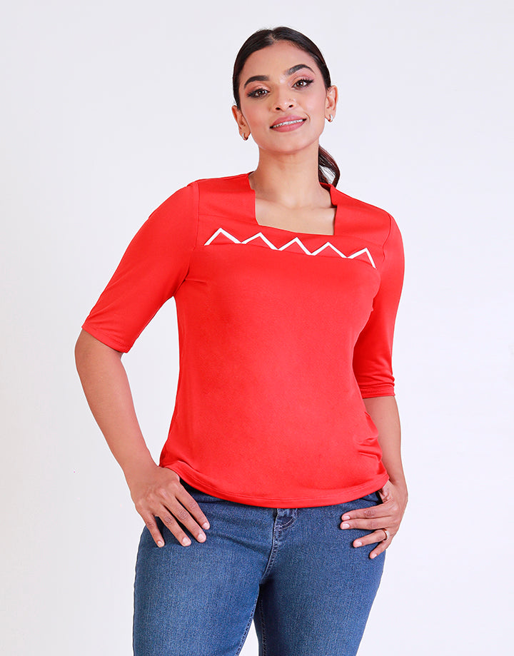 Square Neck Top with ¾ Sleeves