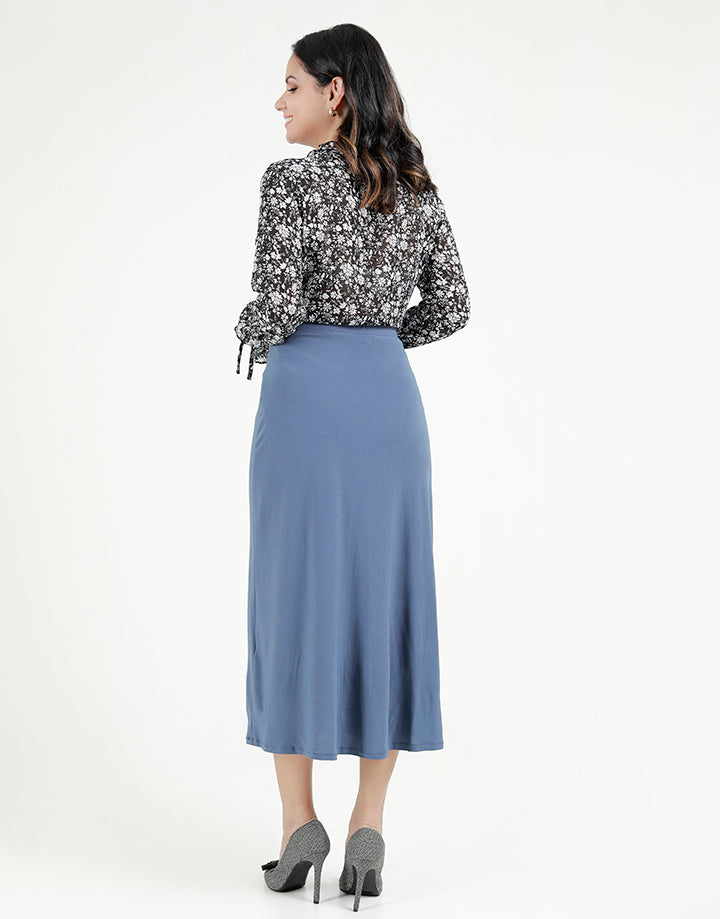 Stretch Midi Skirt With Wooden Buttons