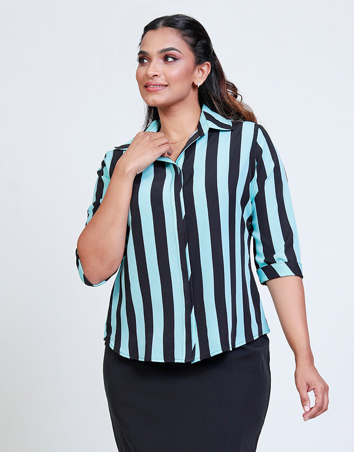 Striped Blouse with ¾ Sleeves