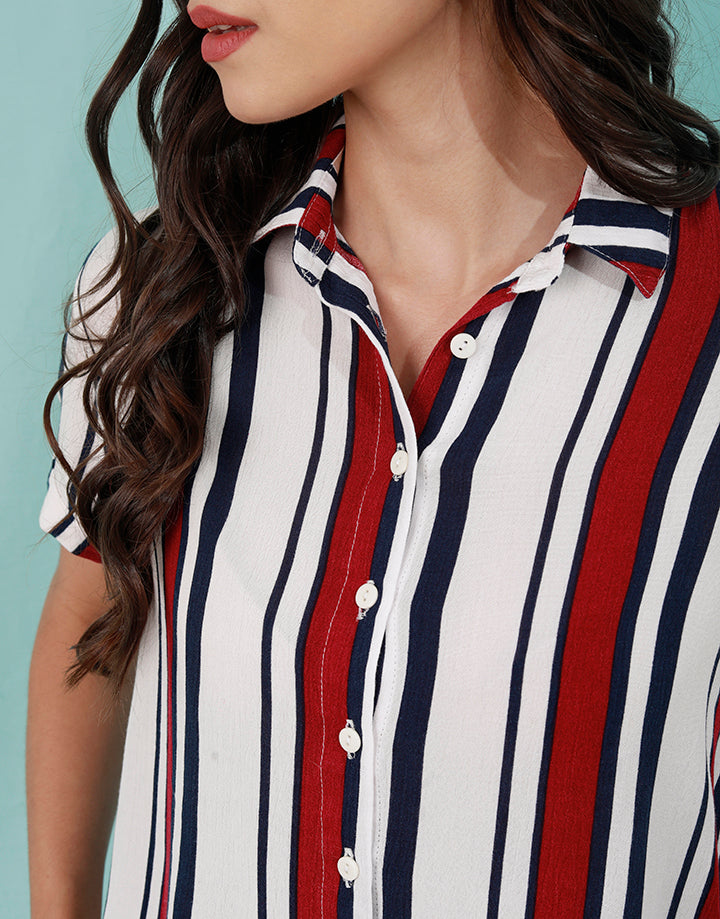 Striped Crop Top Shirt with Short Sleeves