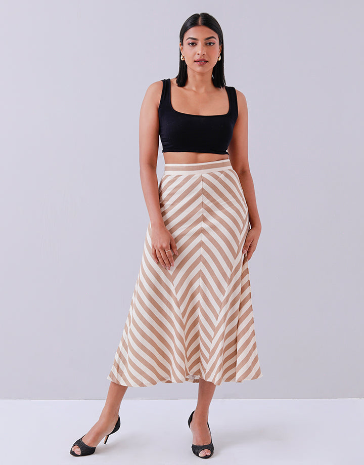 Striped Flared Midi Skirt