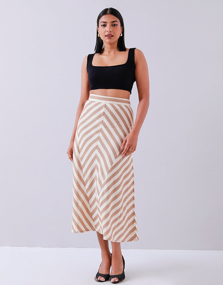 Striped Flared Midi Skirt