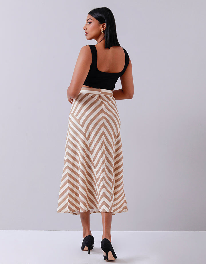 Striped Flared Midi Skirt