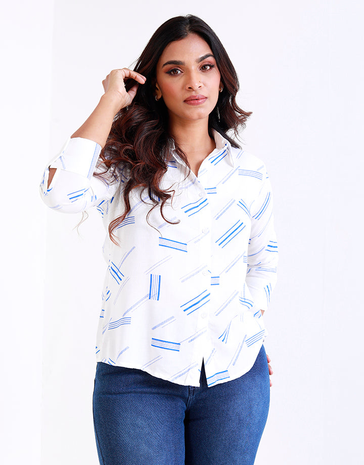 Striped Print ¾ Sleeves Shirt Blouse