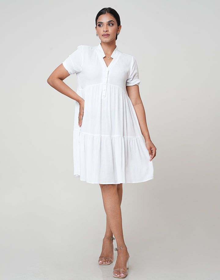 Tiered Dress with Covered Buttons