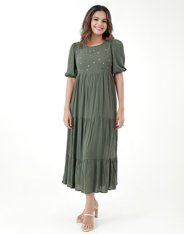 Tiered Dress with Embroidery