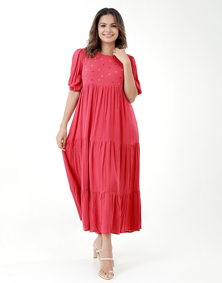 Tiered Dress with Embroidery