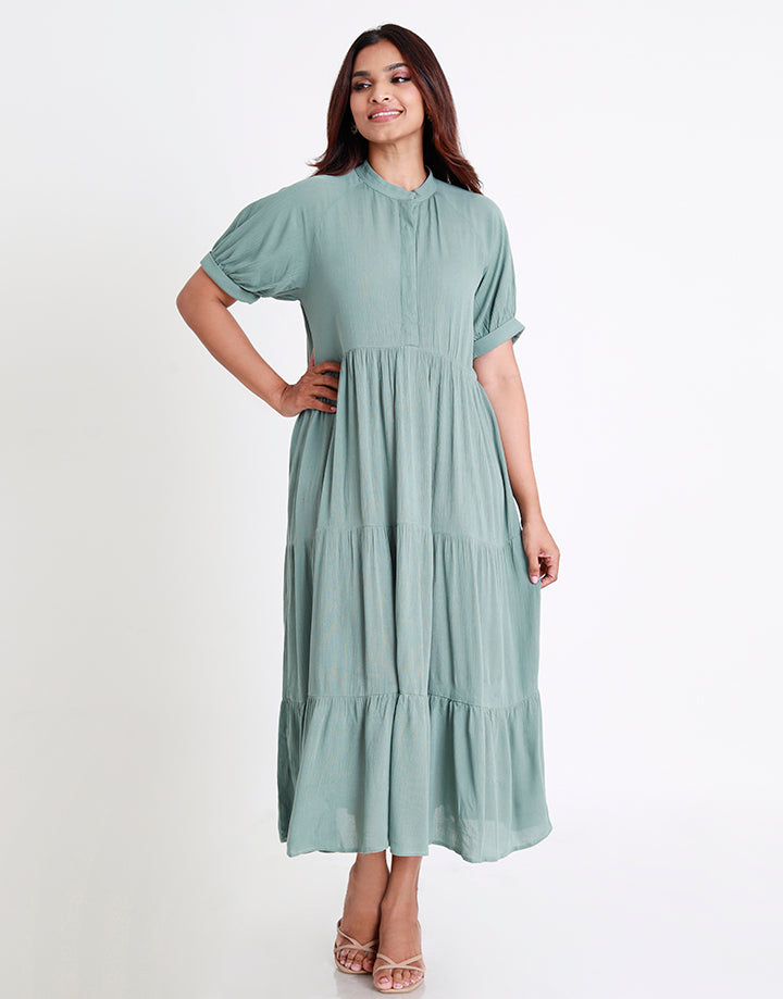 Tiered Midi Dress with Front Buttons