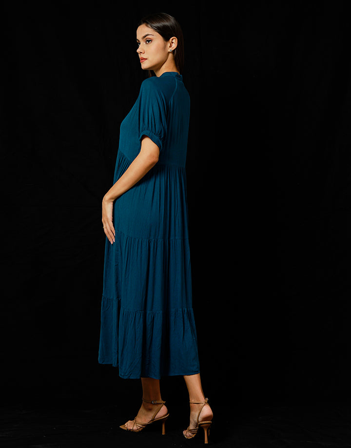 Tiered Midi Dress with Front Buttons