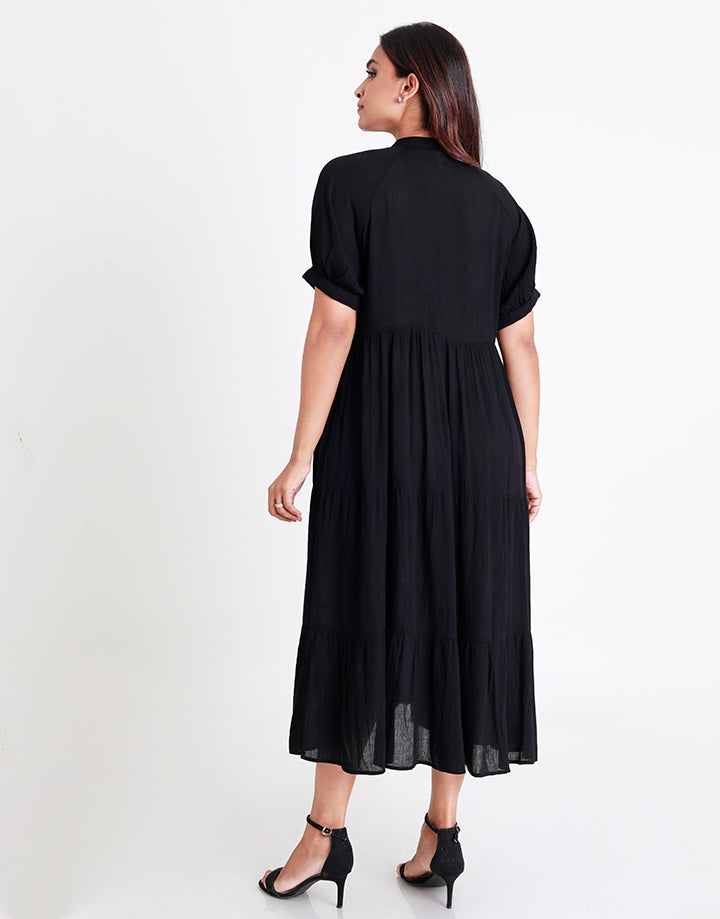 Tiered Midi Dress with Front Buttons