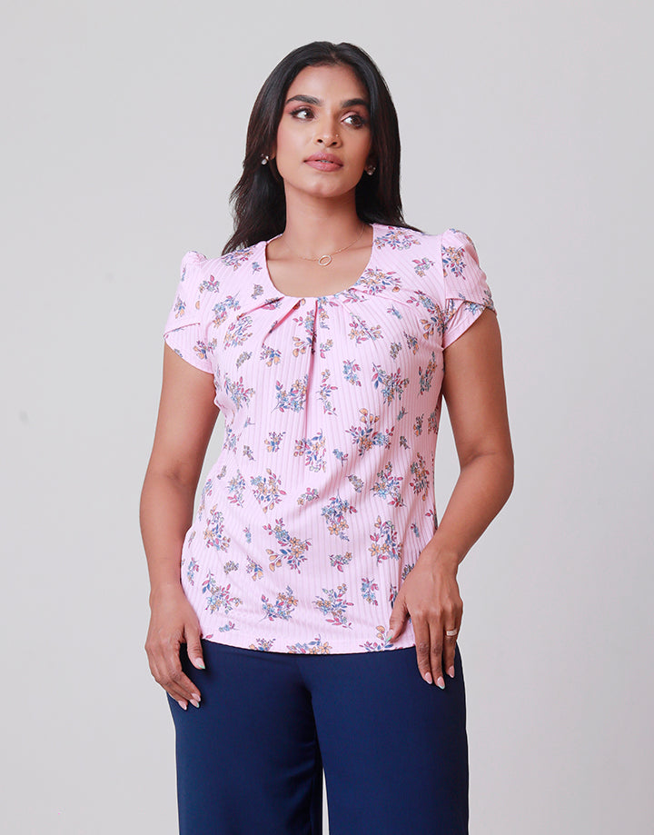 Tulip Sleeves Printed Top with Pleats